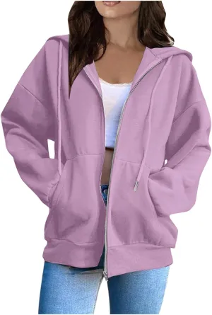 Zip Up Hoodie Women Long Sleeve Oversized Sweatshirt for Women Y2k Jacket with Pockets Fall Clothes 2024