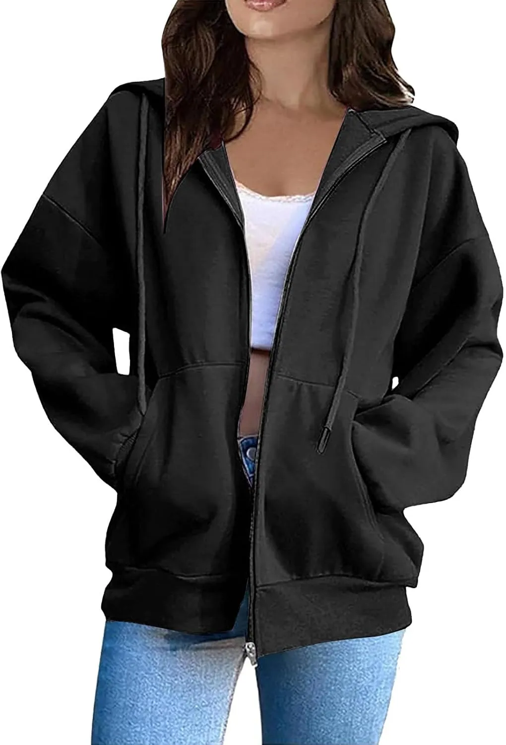 Zip Up Hoodie Women Long Sleeve Oversized Sweatshirt for Women Y2k Jacket with Pockets Fall Clothes 2024