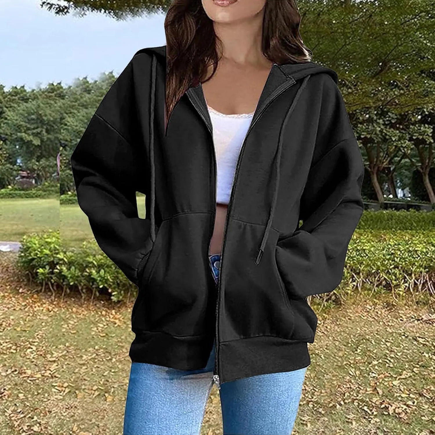 Zip Up Hoodie Women Long Sleeve Oversized Sweatshirt for Women Y2k Jacket with Pockets Fall Clothes 2024