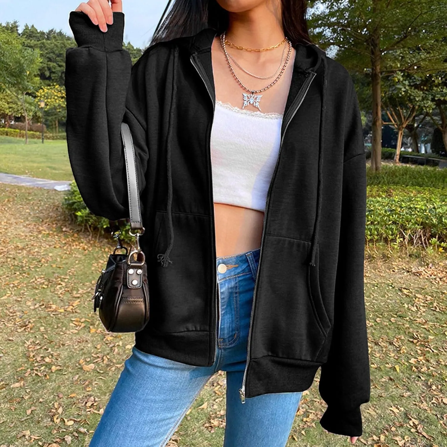 Zip Up Hoodie Women Long Sleeve Oversized Sweatshirt for Women Y2k Jacket with Pockets Fall Clothes 2024