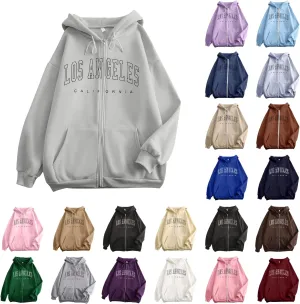 Zip Up Hoodies for Women Letter Print Long Sleeve Hooded Sweatshirts 2024 Trendy Girls Casual Hoodie Oversized Jacket