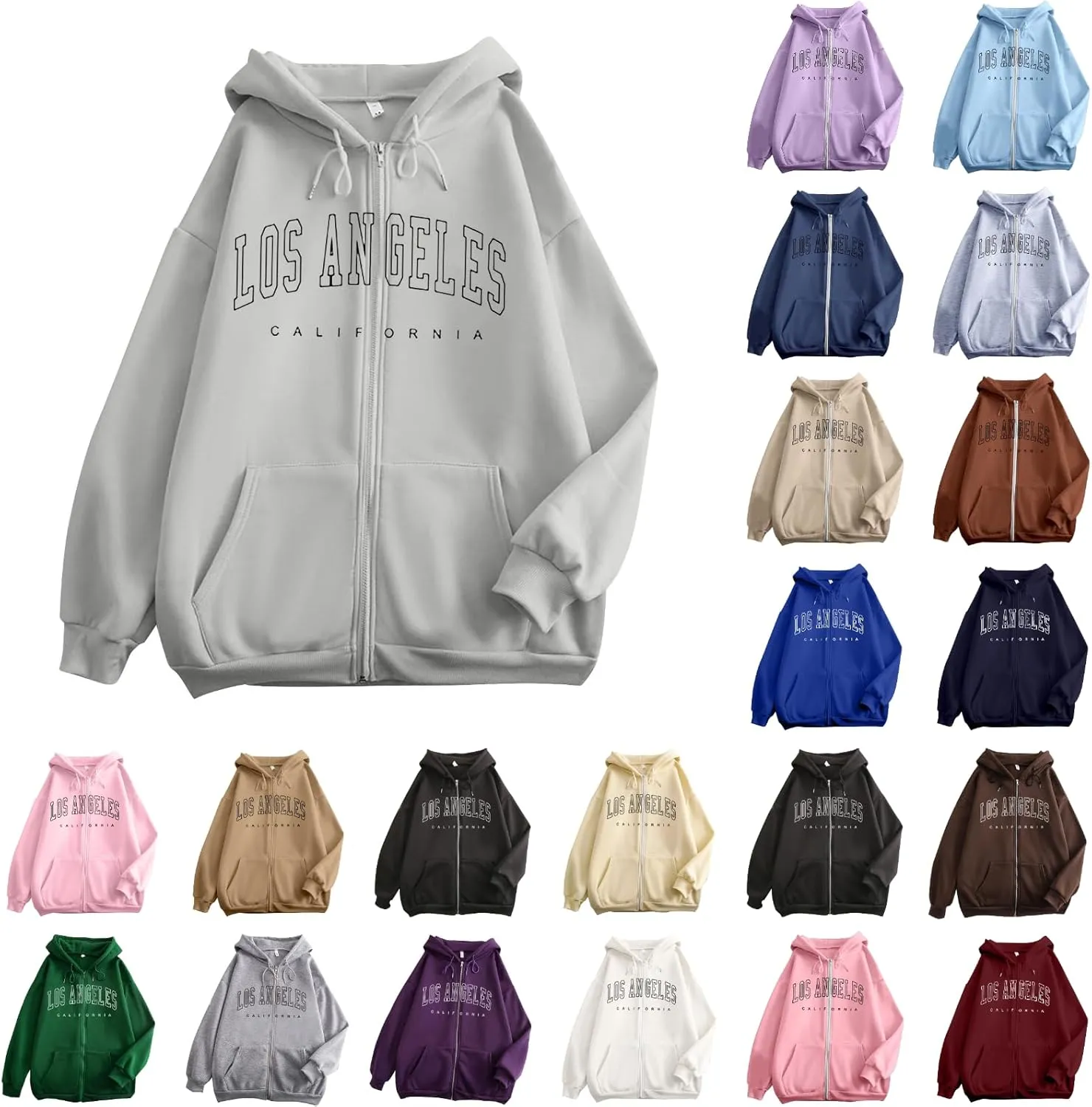 Zip Up Hoodies for Women Letter Print Long Sleeve Hooded Sweatshirts 2024 Trendy Girls Casual Hoodie Oversized Jacket