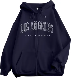 Zip Up Hoodies for Women Letter Print Long Sleeve Hooded Sweatshirts 2024 Trendy Girls Casual Hoodie Oversized Jacket