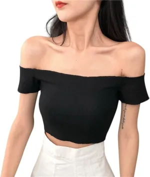 Zip up Jackets for Women Summer Street One Shoulder Short Sleeve Camisole Solid Color Casual Wild Slim Knitted Crop Top