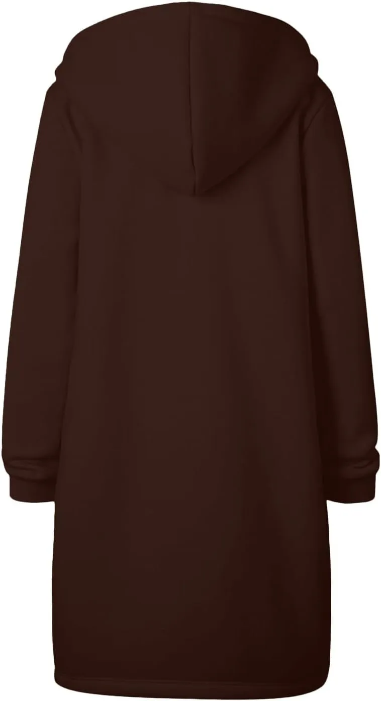 Zip Up Long Hoodies Womens Fleece Long Sleeve Oversized Jacket Fall Lightweight Tunic Hooded Sweatshirt with Pockets