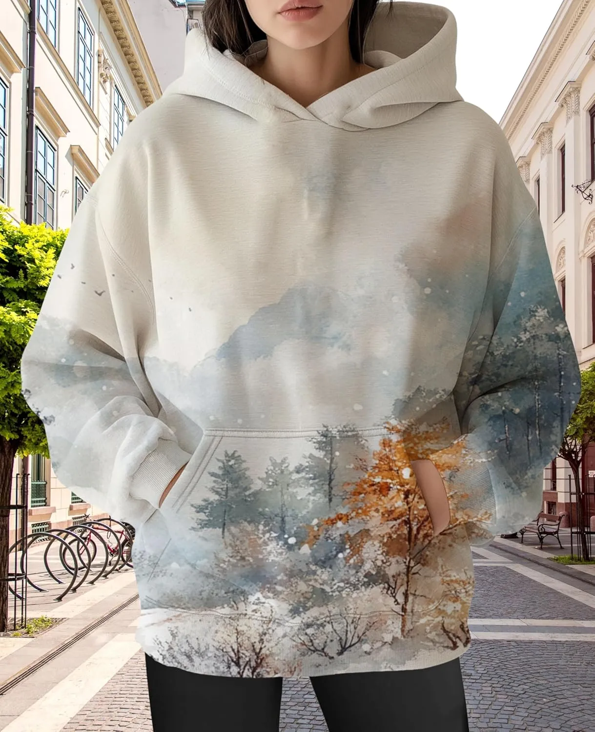 ZOCAVIA Womens Camo Hoodies Fall Winter Retro Long Sleeve Pullover Tops Casual Maple Leaf Graphic Hooded Sweatshirt Oversized